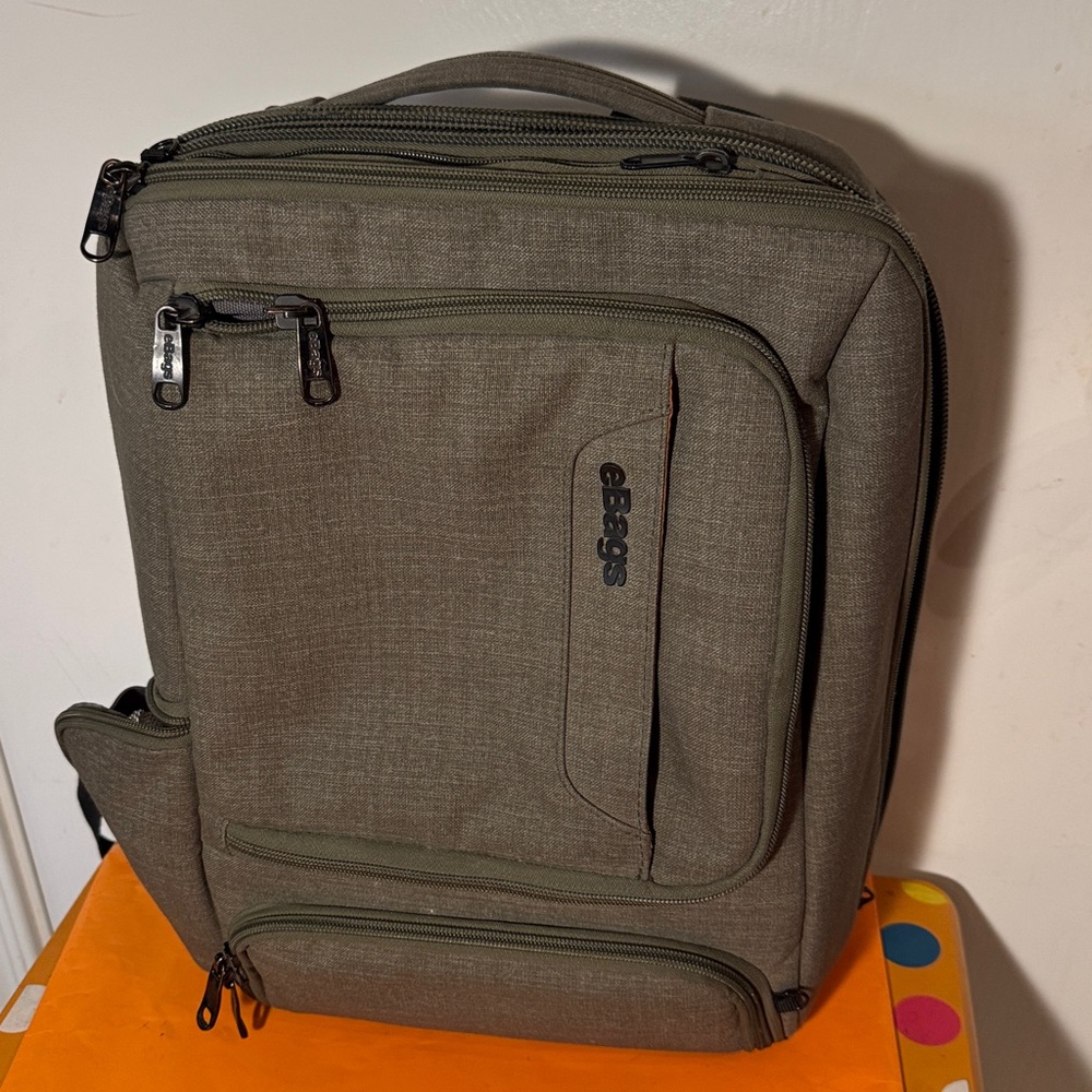 eBags Pro Slim Jr Laptop Backpack Weekender Travel EB2146-15.5 Green/Orange